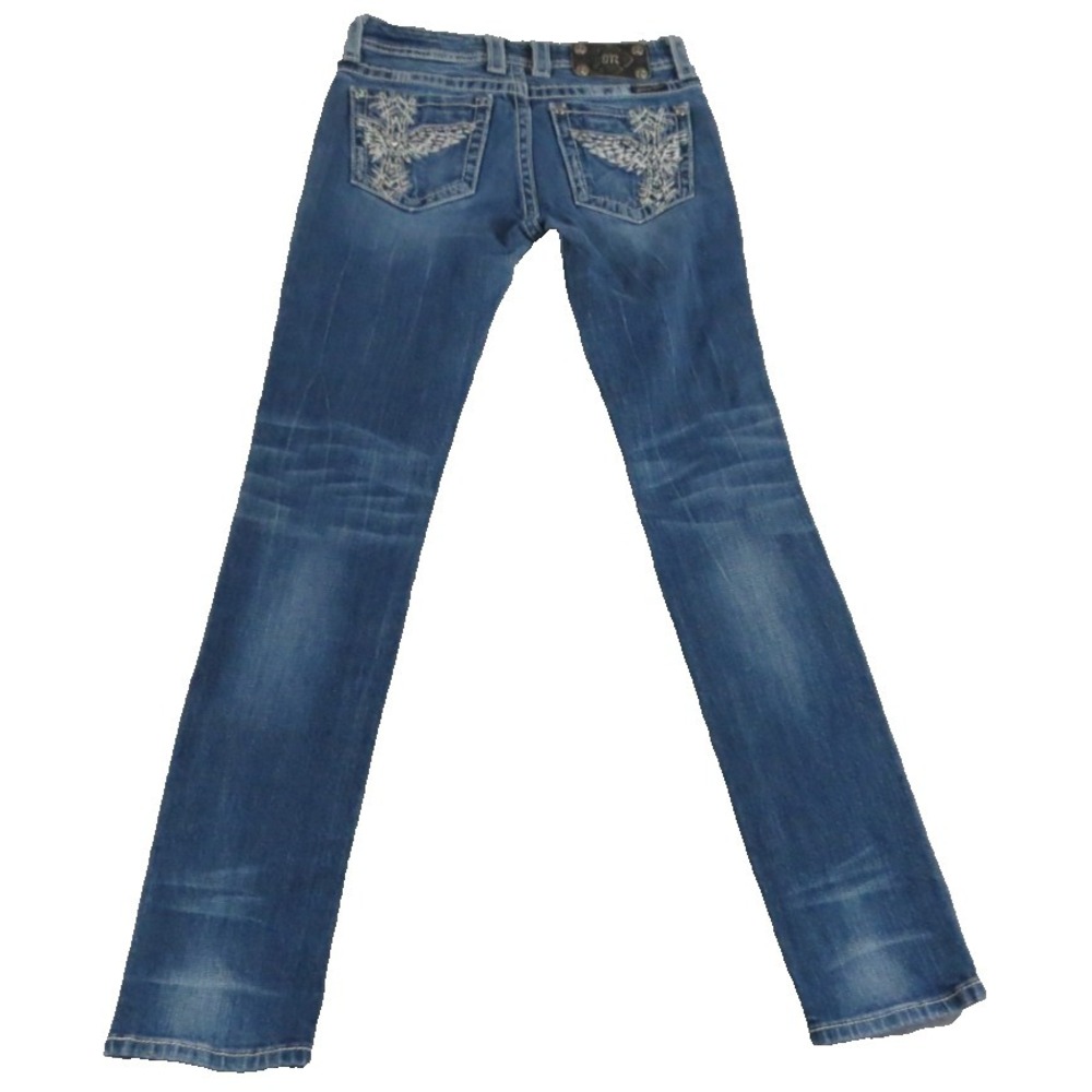 Miss Me Bradbury Skinny Jeans Blue 27x31 Women‎ Cross Rhinestone Bling Wings Y2K